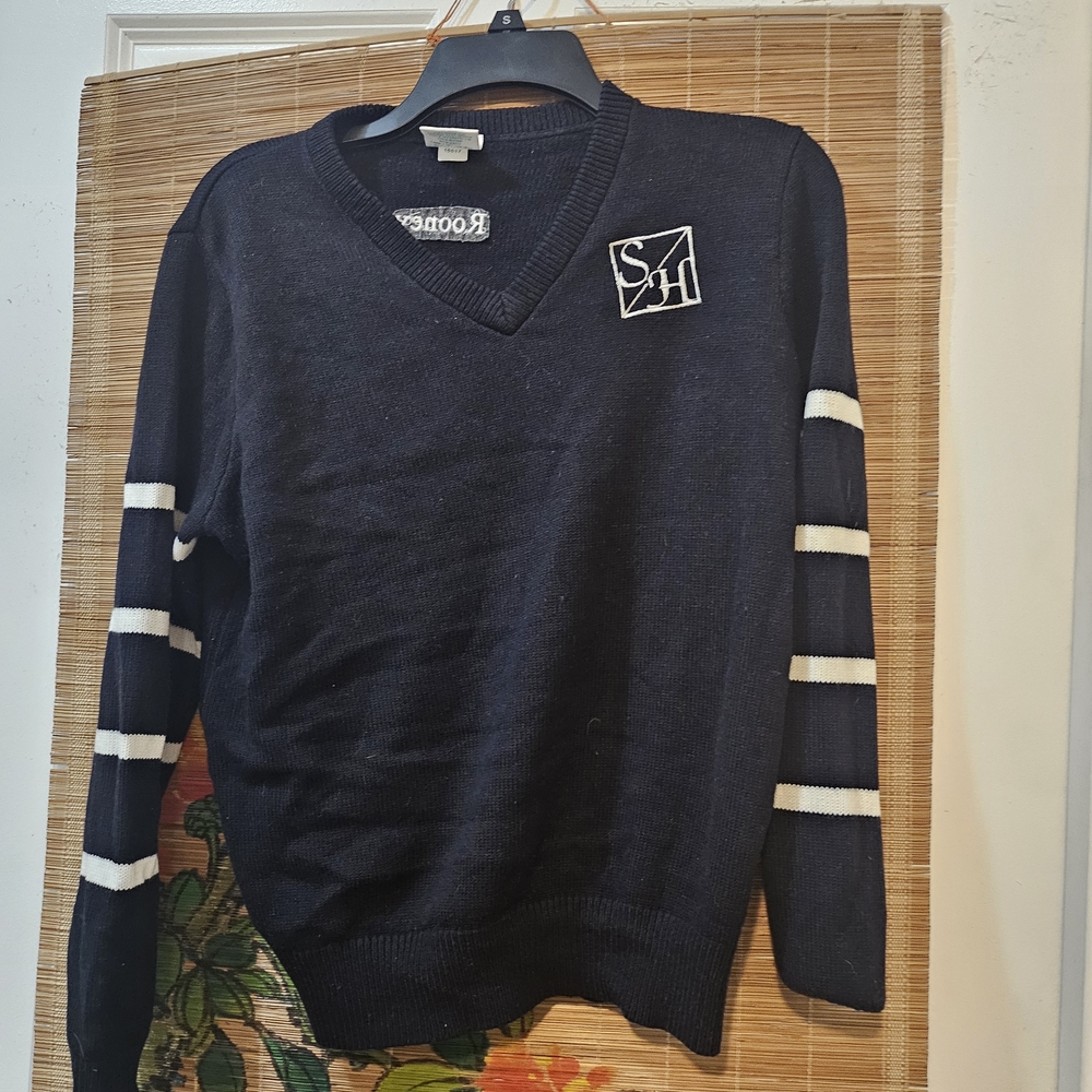 Black and White Crew Neck Sweater with Classic Stripes